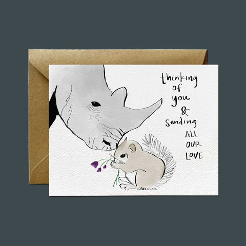 Thinking of You Rhino + Squirrel — Friendship and Support Greeting Card