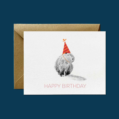Capybara Celebrates — Happy Birthday Greeting Card