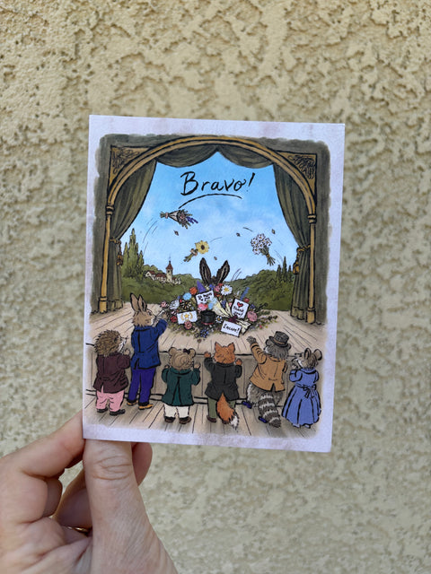 Bravo! Rabbit on Stage - Greeting Card