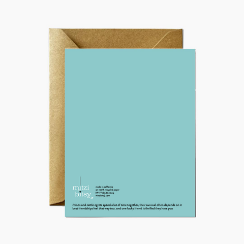 Happy Birthday Rhino + Cattle Egret — Birthday Greeting Card